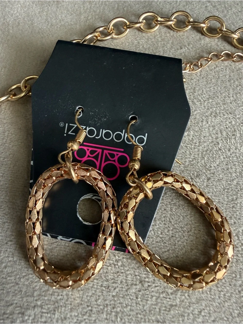 paparazzi Gold Textured & Smooth Multi-Ring Necklace with Matching Earrings